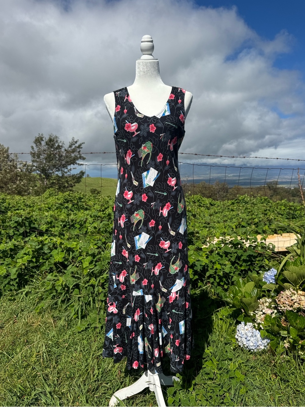 VTG 90s Kaua’iana Hawaii Tropical Vacation Print Sleeveless Dress Medium